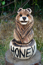 Load image into Gallery viewer, 16" Honey Pot Bear Chainsaw Carved Wood Sculpture | California Cedar Art | One-Of-A-Kind Original | Artist & Carver Jess Alice