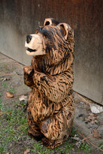 Load image into Gallery viewer, 25 inch "Welcome" Sign Bear | Chainsaw Carved Wood Sculpture | Standing Sign Bear Carving