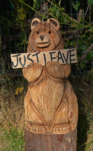 Load image into Gallery viewer, Chainsaw Carved 28" Sign Bear Wood Sculpture | Raw California Cedar | One-Of-A-Kind Original Artwork | Artist & Carver Jess Alice