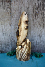 Load image into Gallery viewer, 2ft Jumping Fish Out of Water - Chainsaw Carved Wood Sculpture
