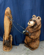 Load image into Gallery viewer, Versatile 3ft Chubby Chainsaw Carved Bear| Fishing Pole - Flag - Marshmallow Stick Holding | Chainsaw Artist Jess Alice