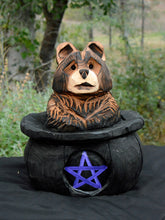 Load image into Gallery viewer, Chainsaw Carved 16" Bear in Cauldron Wood Sculpture | Raw California Cedar | One-Of-A-Kind Original Artwork | Artist & Carver Jess Alice