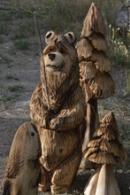 Load image into Gallery viewer, Versatile 3ft Chainsaw Carved Bear | Fishing, Roasting Marshmallows and Holding Flag Option