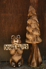 Load image into Gallery viewer, Chainsaw Carved 22" Bear Sculpture with "Don't Enter" Sign | Original Handcrafted Artwork by Artist Jess Alice"