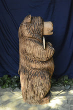 Load image into Gallery viewer, Chubby 3ft Standing Bear Chainsaw Carving - With Welcome Sign | Chainsaw Artist Jess Alice