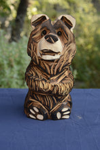 Load image into Gallery viewer, 11" Mini Marshmallow Bear: Handcrafted Chainsaw-Carved Cedar Sculpture with Interchangeable Flag Option | Chainsaw Artist Jess Alice