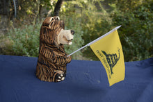 Load image into Gallery viewer, 11" Mini Marshmallow Bear: Handcrafted Chainsaw-Carved Cedar Sculpture with Interchangeable Flag Option | Chainsaw Artist Jess Alice