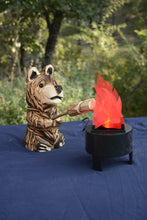 Load image into Gallery viewer, 10" Mini Flag-Bearing Marshmallow Bear: Handcrafted Chainsaw-Carved Cedar Sculpture with Interchangeable Flag | Chainsaw Artist Jess Alice