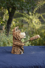 Load image into Gallery viewer, 10" Mini Flag-Bearing Marshmallow Bear: Handcrafted Chainsaw-Carved Cedar Sculpture with Interchangeable Flag | Chainsaw Artist Jess Alice