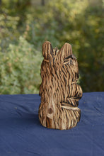 Load image into Gallery viewer, Small Chainsaw Carved 11" Sitting Bear Holding American Flag Wood Sculpture | Raw California Cedar | One-Of-A-Kind Original Artwork | Artist & Carver Jess Alice