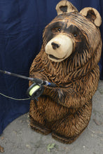 Load image into Gallery viewer, Versatile 3ft Chubby Chainsaw Carved Bear| Fishing Pole - Flag - Marshmallow Stick Holding | Chainsaw Artist Jess Alice
