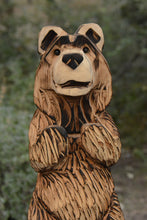 Load image into Gallery viewer, Chainsaw Carved "Wrong House" 24" Sign Bear on Base Wood Sculpture | Raw California Cedar | One-Of-A-Kind Original Artwork | Artist & Carver Jess Alice