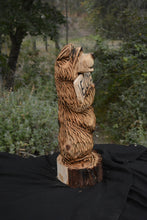 Load image into Gallery viewer, Chainsaw Carved "Wrong House" 24" Sign Bear on Base Wood Sculpture | Raw California Cedar | One-Of-A-Kind Original Artwork | Artist & Carver Jess Alice