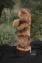 Load image into Gallery viewer, Chainsaw Carved "Wrong House" 24" Sign Bear on Base Wood Sculpture | Raw California Cedar | One-Of-A-Kind Original Artwork | Artist & Carver Jess Alice