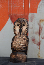 Load image into Gallery viewer, 11 Inch Barn Owl on Base Chainsaw-Carving | Rustic Wood Home Decor