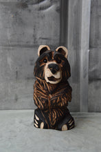 Load image into Gallery viewer, 10-Inch Customizable Chainsaw Carved Bear with Interchangeable Accessories – Rustic Cedar Wood Sculpture for Shelves, Tabletops, and Nooks