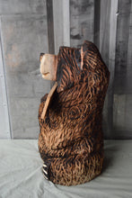Load image into Gallery viewer, 23-Inch Chainsaw Carved Bear with Interchangeable Welcome Sign – Rustic Cedar Wood Sculpture by Jess Alice
