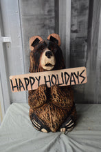 Load image into Gallery viewer, 23-Inch Chainsaw Carved Bear with Interchangeable Welcome Sign – Rustic Cedar Wood Sculpture by Jess Alice
