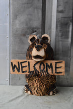 Load image into Gallery viewer, 15-Inch Chainsaw Carved Bear with Interchangeable 'Welcome' Sign