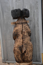 Load image into Gallery viewer, 3.5ft Chainsaw Carved Moose with 'Howdy' Sign – Handcrafted Cedar Yard Art for Rustic Home and Garden Decor