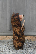 Load image into Gallery viewer, 25-Inch Chainsaw Carved Standing Bear Sculpture with "Fish On" Sign – Customizable Redwood Art by Jess Alice