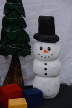 Load image into Gallery viewer, 16-Inch Chainsaw Carved Snowman Sculpture – Hand-Painted Cedar Holiday Decor