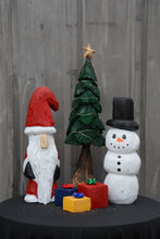 Load image into Gallery viewer, 16-Inch Chainsaw Carved Snowman Sculpture – Hand-Painted Cedar Holiday Decor