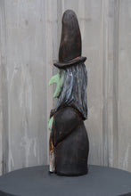 Load image into Gallery viewer, 24-Inch Handcrafted Witch Sculpture – Chainsaw Carved Cedar Halloween Decor by Jess Alice