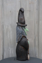 Load image into Gallery viewer, 24-Inch Handcrafted Witch Sculpture – Chainsaw Carved Cedar Halloween Decor by Jess Alice