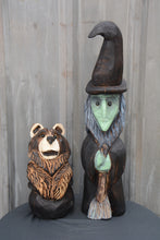 Load image into Gallery viewer, 24-Inch Handcrafted Witch Sculpture – Chainsaw Carved Cedar Halloween Decor by Jess Alice