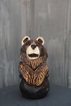 Load image into Gallery viewer, 14-Inch Chainsaw Carved Bear in Cauldron – Whimsical Halloween Wood Sculpture