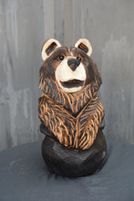 Load image into Gallery viewer, 14-Inch Chainsaw Carved Bear in Cauldron – Whimsical Halloween Wood Sculpture