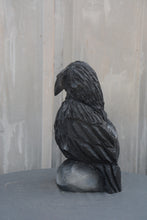 Load image into Gallery viewer, 13-Inch Resting Raven Sculpture – Handcrafted Chainsaw Art for Spooky & Rustic Home Décor