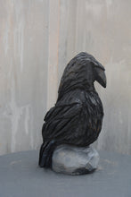 Load image into Gallery viewer, 13-Inch Resting Raven Sculpture – Handcrafted Chainsaw Art for Spooky & Rustic Home Décor