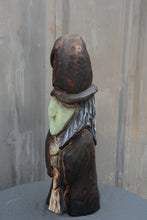 Load image into Gallery viewer, 21-Inch Handcrafted Witch Sculpture – Chainsaw Carved Cedar Halloween Decor by Jess Alice