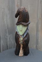 Load image into Gallery viewer, 21-Inch Handcrafted Witch Sculpture – Chainsaw Carved Cedar Halloween Decor by Jess Alice