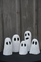 Load image into Gallery viewer, Ghost haunting Chainsaw Carved Set. One-Of-a-kind collection of Ghosts made from California Cedar and Painted for the perfect Halloween Decor