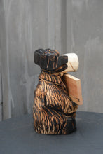 Load image into Gallery viewer, Handcrafted 12-Inch Chainsaw Carved Moose Sculpture with Interchangeable "Hello" Sign – Unique Wood Art by Jess Alice