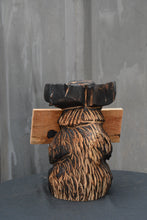 Load image into Gallery viewer, Handcrafted 12-Inch Chainsaw Carved Moose Sculpture with Interchangeable "Hello" Sign – Unique Wood Art by Jess Alice