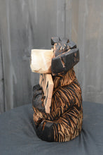 Load image into Gallery viewer, Handcrafted 12-Inch Chainsaw Carved Moose Sculpture with Interchangeable "Hello" Sign – Unique Wood Art by Jess Alice