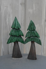 Load image into Gallery viewer, Set of 2 Chainsaw Carved Mini Painted Trees | Shelf +Table Top Flat Back Tree Sculpture Set