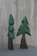 Load image into Gallery viewer, Set of 2 Chainsaw Carved Mini Painted Trees | Shelf +Table Top Flat Back Tree Sculpture Set