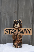 Load image into Gallery viewer, 14" Chainsaw Carved Bear Sculpture with "Stay Away" Interchangeable Sign