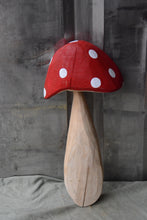 Load image into Gallery viewer, 17-Inch Hand-Painted Chainsaw Carved Mushroom Wall Art | Unique Cedar Wood Sculpture by Jess Alice