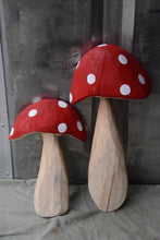 Load image into Gallery viewer, 17-Inch Hand-Painted Chainsaw Carved Mushroom Wall Art | Unique Cedar Wood Sculpture by Jess Alice
