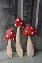 Load image into Gallery viewer, 21 Inch with 4 inch cap - Hand-Painted Chainsaw Carved Mushroom Wall Art