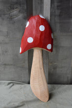 Load image into Gallery viewer, 15-Inch Chainsaw Carved Hand-Painted Mushroom Wall Art – Cedar Wood Sculpture for Home & Garden Decor by Jess Alice