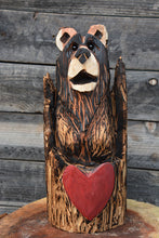 Load image into Gallery viewer, Chainsaw Carved 18x9" Bear in Heart Stump Wood Sculpture