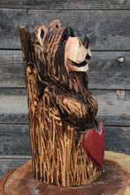 Load image into Gallery viewer, Chainsaw Carved 18x9" Bear in Heart Stump Wood Sculpture