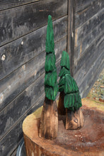 Load image into Gallery viewer, Forest of 3 Chainsaw Carved Mini Painted Trees | Shelf +Table Top Flat Back Tree Sculpture Set